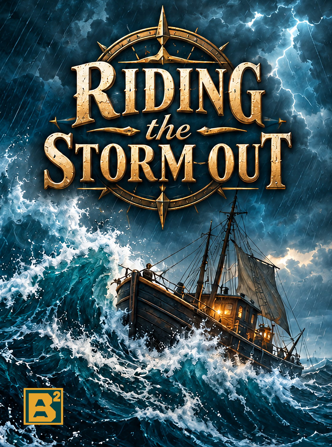 Riding the Storm Out game cover featuring a boat on stormy seas