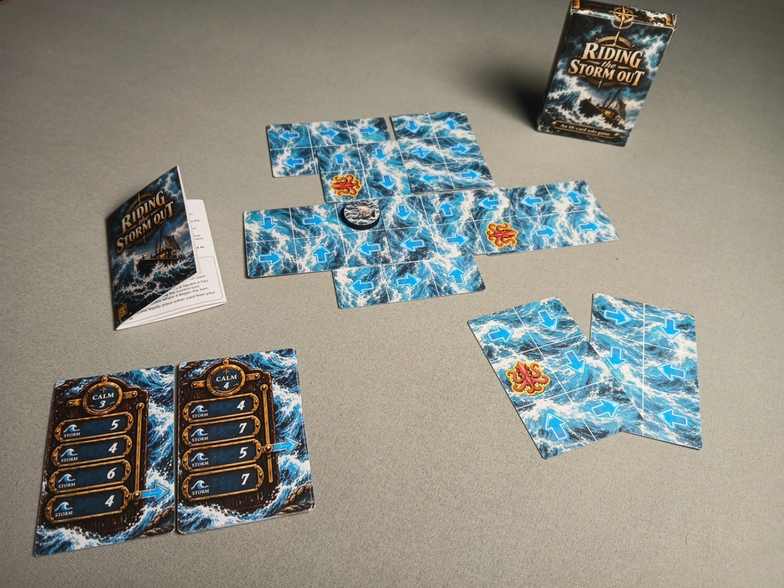 Physical Riding the Storm Out cards, ship and print-and-play components